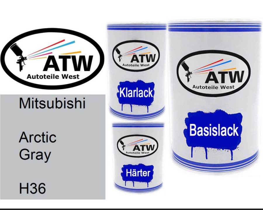 Mitsubishi, Arctic Gray, H36: 500ml Lackdose + 500ml Klarlack + 250ml Härter - Set, von ATW Autoteile West.